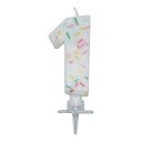 Bursdagslys med dryss 7 cm - Tallet 1