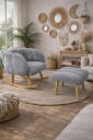Ørelappstol  og puffesett 2 deler Atelier Del Sofa Lotus 70 x 94 x 42 cm Grå  