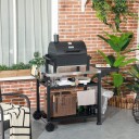 Grillvogn grillbord med sammenleggbart sidebord 3 etasjer 6 kroker hjul vinstativ bordplate for hage og uteplass