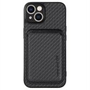 iPhone 15 Magnetisk Deksel med Kortlomme Karbonfiber Svart