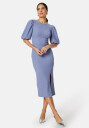 BUBBLEROOM Puff Sleeve Slit Dress Dusty blue XL