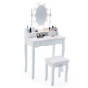 Sminkebord med LED belysning justerbar lysstyrke sminkebord med 3 skuffer hvit
