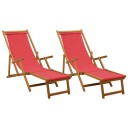 vidaXL Sammenleggbar solstol 2 pcs 3 Posisjon Solid Eucalyptus Tre Rød