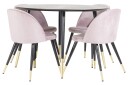 Venture Home Dipp Spisegruppe 115 cm Rund med 4 Velvet Stoler Sort/Guld