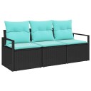vidaXL Sofa sett 3 pcs Svart polyrotting