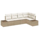  5-delt hagesofa med puter beige polyrotting