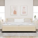  Boxspring seng med madrass og LED krem 200x200 cm stoff