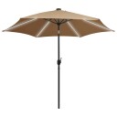 vidaXL Parasoll med LED-lys og aluminiumsstang 300 cm gråbrun