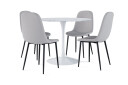 Basic Home Severo Spisebord 100 cm Rundt hvit base + 4 stk Naira stol grå med svarte ben   Hvit/Grå