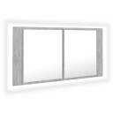 vidaXL LED-speilskap betonggrå 90x12x45 cm akryl