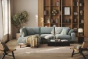 Copenhagen Premium 4 personers Venstrevendt L formet Dyb Chaiselongsofa i Chenille   Grå/blå