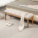 Polstret sengebenk i linlook krem ​​120x41x48 cm
