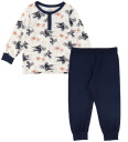 Joha Pysjamas Bambus Off White/Marine m. Sykkel Joha 130 2 delt nattøy Beige Blå Hvit