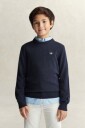 Gant Kids Shield Cotton Crew Neck Sweater   Navy   128