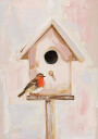 Vogelhaus mit Rotkehlchen Plakat Plakat / 50x70cm