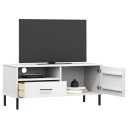 vidaXL TV-benk med metallben hvit heltre furu OSLO