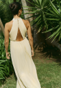 Bubbleroom Occasion Pleated Halter Neck Gown Cream 34
