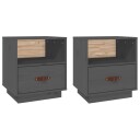 vidaXL Nattbord 2 stk grå 40x34x45 cm heltre furu