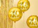 40th Birthday Rund Gullfarget Folieballong 45 cm