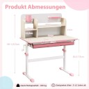 Justerbart barnebord med vippeplate oppbevaring og rosa finish