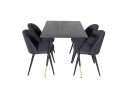 Venture Home Dipp Spisegruppe 120 cm Rund med 4 Velvet Stoler Sort/Guld