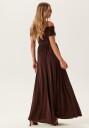 Goddiva Bardot Rouched Maxi Split Dress