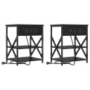  Nattbord med ladestasjon 2 pcs Svart eik Konstruert tre