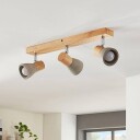 Lindby Spotlight Filiz av tre og betong, 3 lyskilder lang