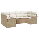  6-delt hagesofaset med beige poly rattan puter