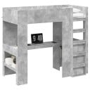  Loft seng ramme med skrivebord Betonggrå 100 x 200 cm