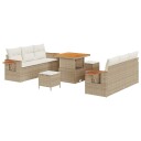  9 Delers Hage Sofa Sett med Puter Beige Poly Rattan Acacia