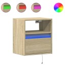  Vegghengte nattbord med LED-lys 2 stk sonoma eik 3307980