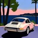 Pink Classic Car Sunset Plakat / 40x40