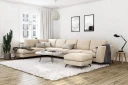 Ocean Lyx 6 seters Venstrevendt U formet Sofa med Divan og Sjeselong + Fotskammel i Fløyel   Beige