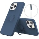 iPhone 13 Pro Max Liquid Silikondeksel med Ringholder Blå