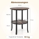 Rundt industrielt sidebord med hylle – rustikk brun