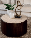 Trend Collection Iowa Sofabord Travertin Ø75 x H41 cm – Valnøttfarget Base