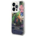 Guess Case For Iphone 14 Pro 6,1&Amp Amp Quot  Guhcp14llflsb Blue Hardcase Flower Liquid Glitter