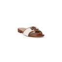Ralph Lauren Lauren Everley Leather Trim Canvas Slide Sandal Brown 40