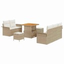  8 Delt Hagesofa Set Med Puter Beige Poly Rattan Acacia