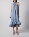 By Malina Kjole Sabrina Halterneck Ruffled Midi Dress Blå