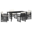  5 Delt Hage Spisebordsett med Puter Svart Poly Rattan