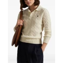 Polo Ralph Lauren Cable Knit Wool Cashmere Polo Sweater   Cream   XL