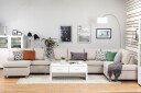 Crazy 6 seters Høyrevendt U formet XX Large Sofa med Divan og Sjeselong i Stoff   Beige