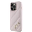 Karl Lagerfeld Diagonal Quiltet Skrift Hardcase til iPhone 14 Pro - Rosa