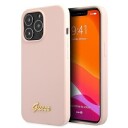 Guess-Deksel Til Iphone 13 Pro / 13 6.1 Guhmp13llslmglp Lys Rosa Hardt Deksel Silikonskrift Gulllogo Magsafe