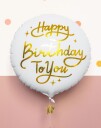 Happy Birthday to You Rund Hvit Folieballong med Gullskrift 35 cm