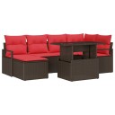 vidaXL Hagesofa Set 7 stk. Brun og rød Poly rattan