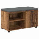 vidaXL Gangbenk med pute med hylle med dør Gammelt tre 80 x 38 x 46 cm