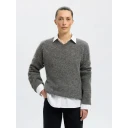 Selected Femme Pullover slfSia Ras LS Knit Long V neck Grå